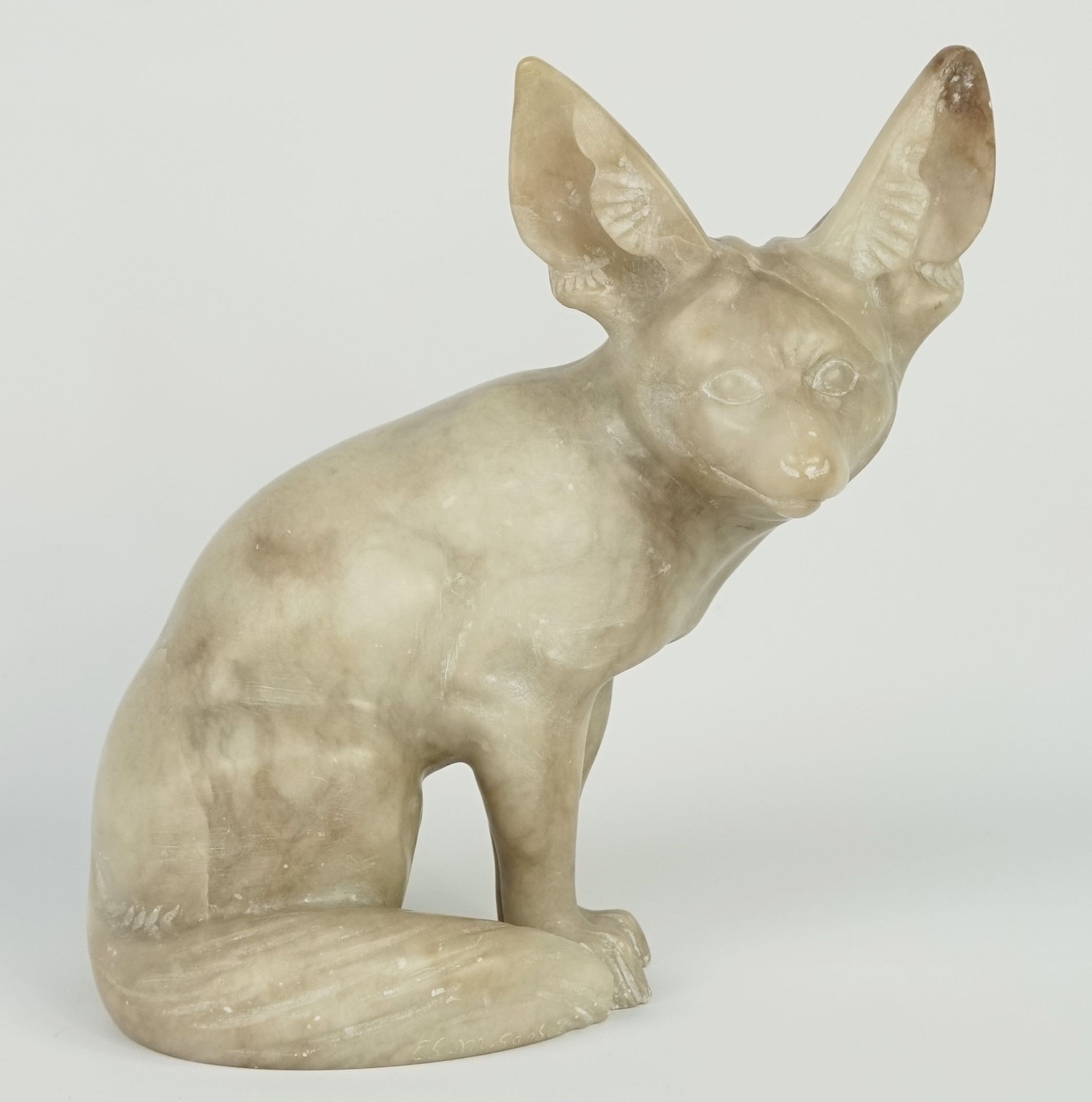 Fennec in alabaster, signed Sandoz