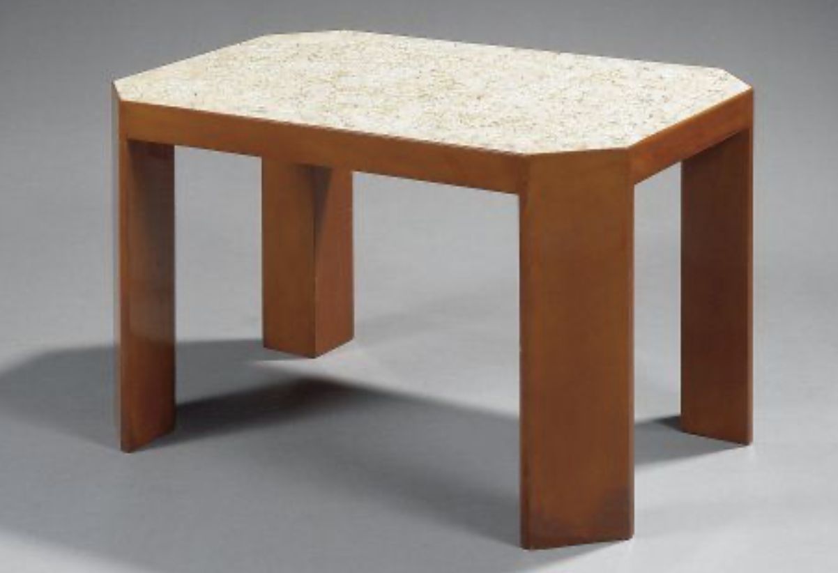 Jean Dunand, wooden table with lacquered eggshell panel