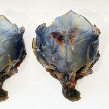 DAUM France Papillons Pair of wall lights in pâte de verre