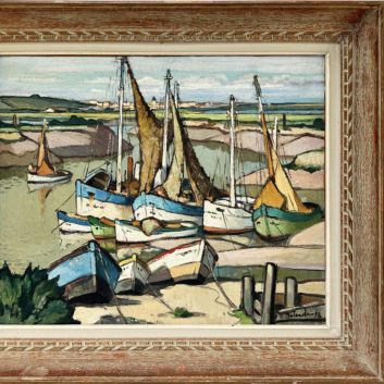 Gaston BALANDE (1880-1971), Boats at low tide, oil on canvas