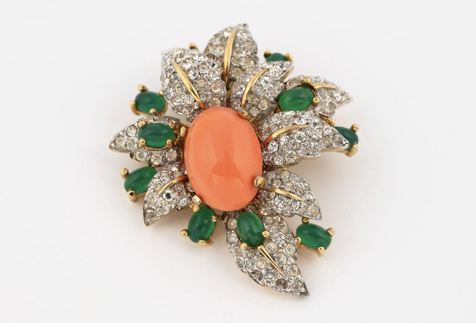 Jomaz, gold-plated and coral brooch