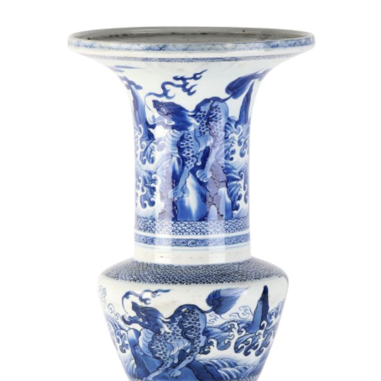 CHINA, Kangxi reign (1662-1722). Porcelain yenyen vase with blue decoration.