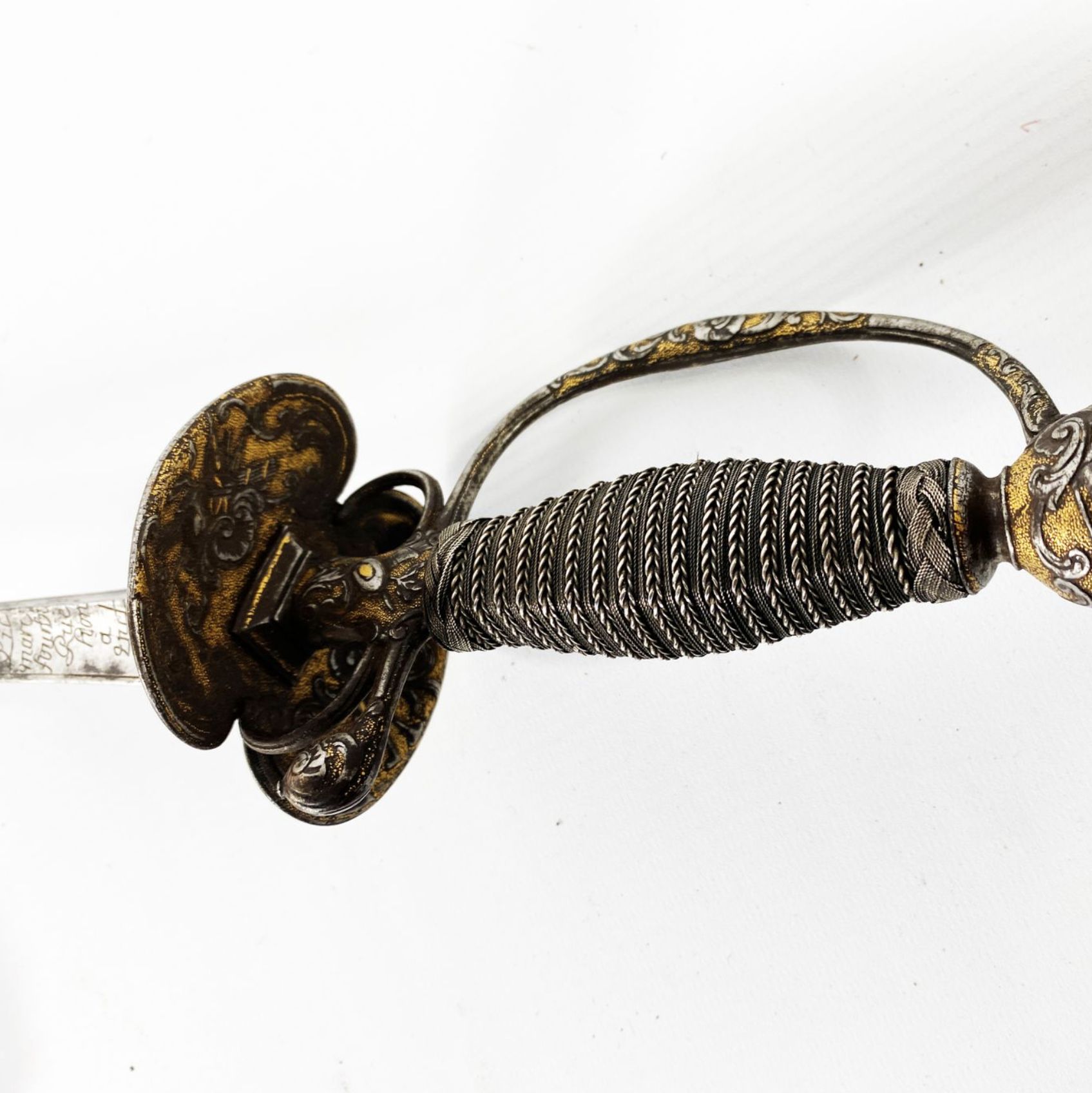 Detail of the fuse, pommel and hilt of a court sword