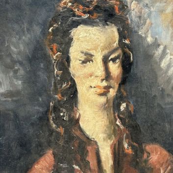Georges Hanna SABBAGH (1887-1951), Portrait of a woman in a red tunic, Oil on cardboard