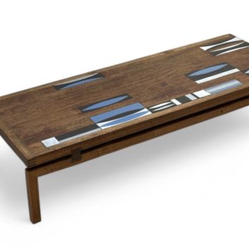 Roger CAPRON (1922-2006) Rare Z1 coffee table, 1961, in teak with rectangular top decorated with glazed ceramic shuttle tiles.