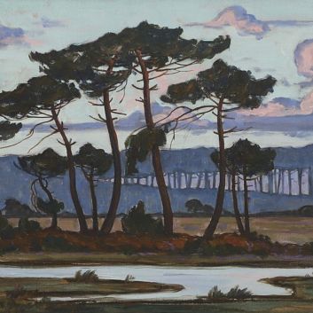 Jean Roger SOURGEN (1883-1978), Landscape with pine trees at dawn, Oil on canvas