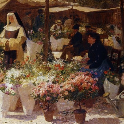 Victor Gabriel Gilbert, Marché aux fleurs - Oil on canvas