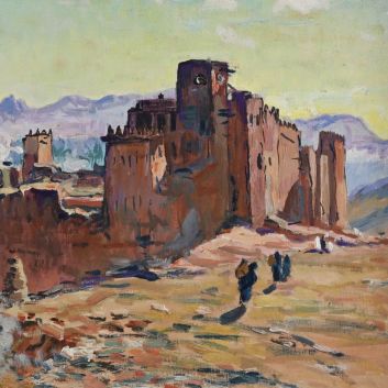 Henri PONTOY (1888-1968) Animated view of a kasbah in the Atlas Mountains