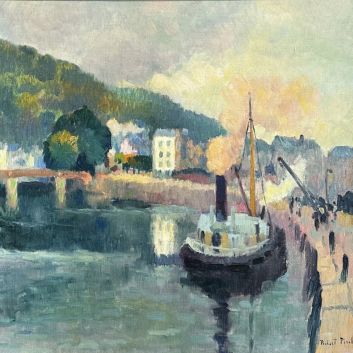 Robert PINCHON (1886-1943) View of a port on the banks of the Seine Oil on canvas