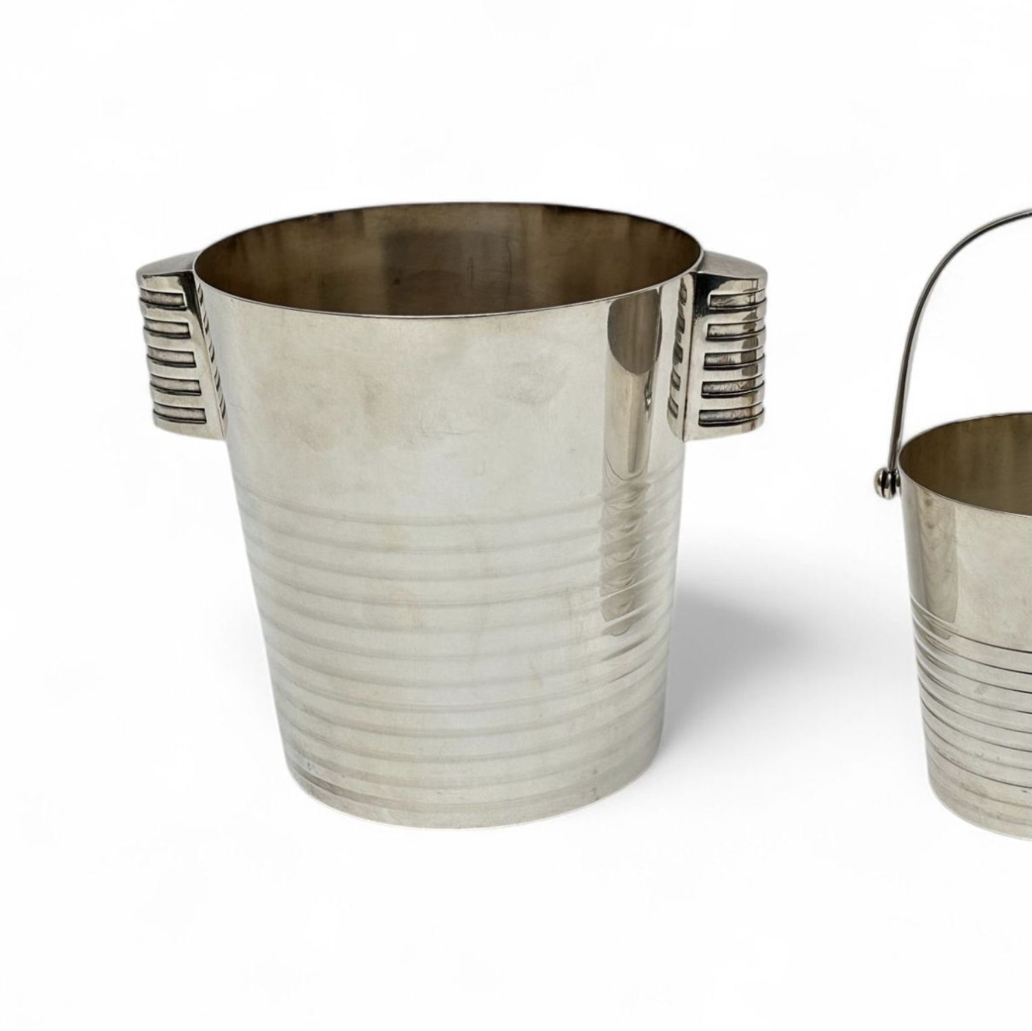 Luc Lanel, seau à champagne et pot à glace en métal argenté