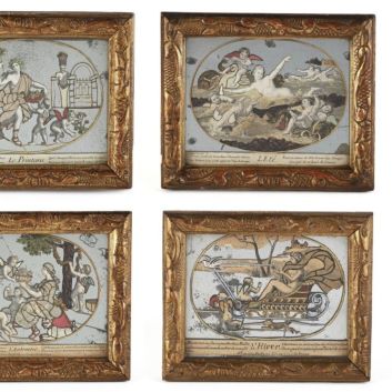 COYPEL (1661 - 1722), Assemblage of cut engravings and fabric fragments on a mirror background