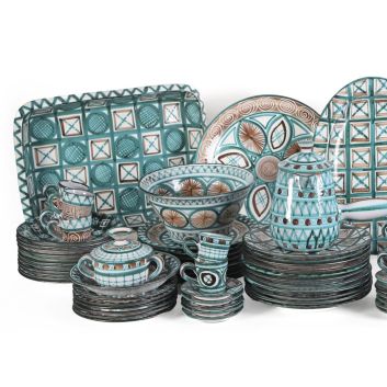 Robert PICAULT (1919-2000), Large service in glazed earthenware with geometric decorations