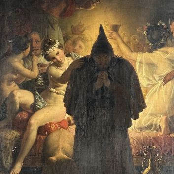 Charles Alexandre Debacq (Paris 1802-1850 Paris) La tentation de saint Antoine le Grand Huile sur toile (de la maison Haro)