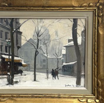 Jules René HERVÉ (1887-1981) Le quartier Montmartre sous la neige Huile sur toile