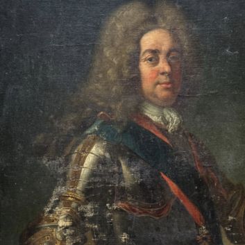 French school of the second half of the 18th century, follower of Hyacinthe Rigaud (Perpignan 1659-1743 Paris) Portrait in cuirass of a Marshal of France