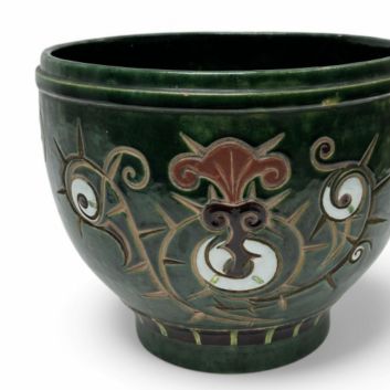 ÉTABLISSEMENTS GALLÉ Polychrome glazed ceramic pot cover with enamel enhancement