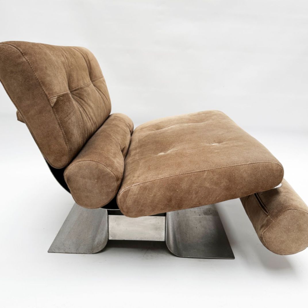 François Monnet, steel and suede lounge chair