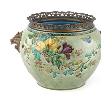 Théodore DECK (1823-1891), Round shaped cache-pot in glazed earthenware