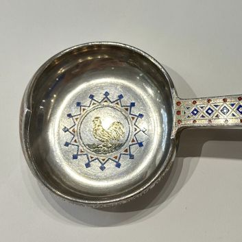 RUSSIA, 91 zolotniks silver Kovch (947 thousandths) of traditional form with enamelled decoration
