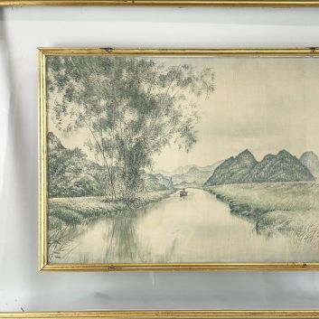 TRAN DUY (1920-2014). École des beaux-arts de l'Indochine, preparatory class 1945, ink and color painting on silk