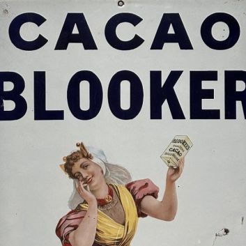 Plaque émaillée publicitaire pour le "Cacao Blooker's"