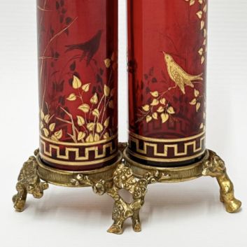 BACCARAT, Second half of the 19th century, Vase aux rouleaux in red-tinted crystal