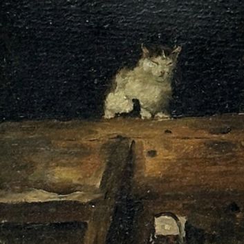 Pascal DAGNAN-BOUVERET (Paris 1852-1929 Quincey) La sieste du chat au seuil du grenier, Oil on cardboard