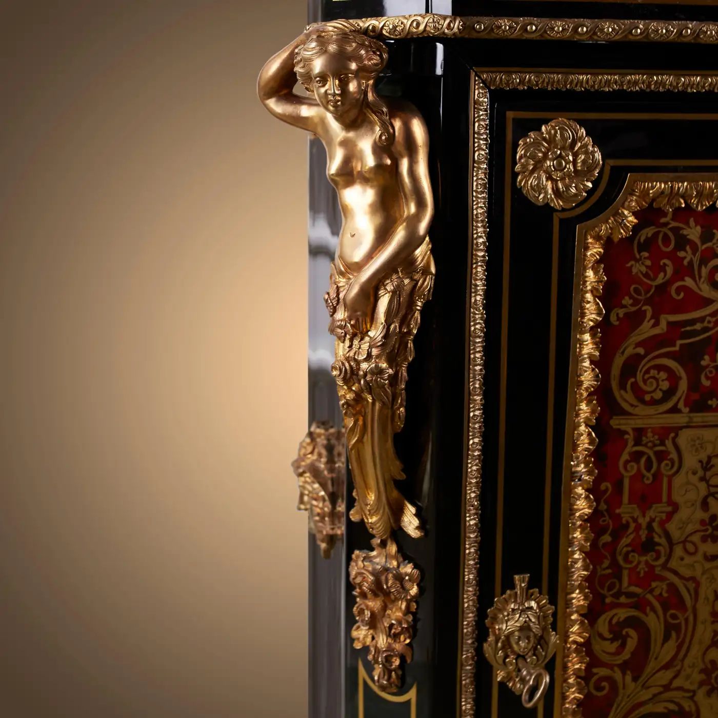 Detail of a Napoleon III marquetry cabinet